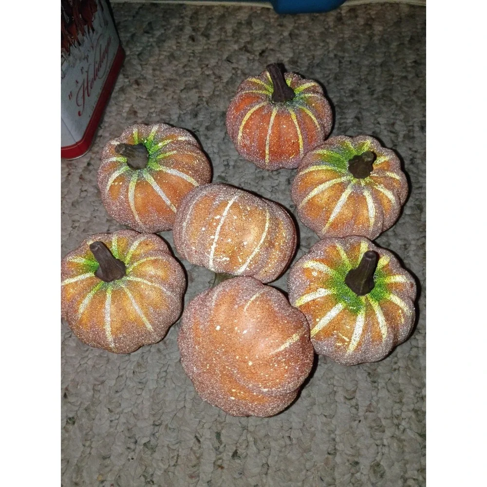 Glitter Frosted Realistic Pumpkins Lot‎ Of 7 Foam 3